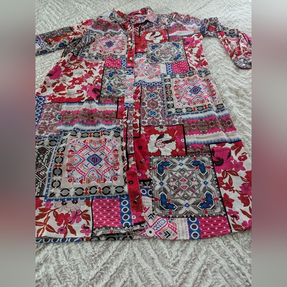 NWOT Patchwork Button-Front Dress - Picture 8 of 9